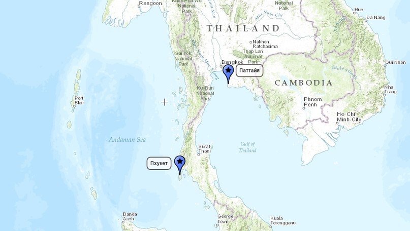 расстояние от паттайи до пхукета на карте таиланда